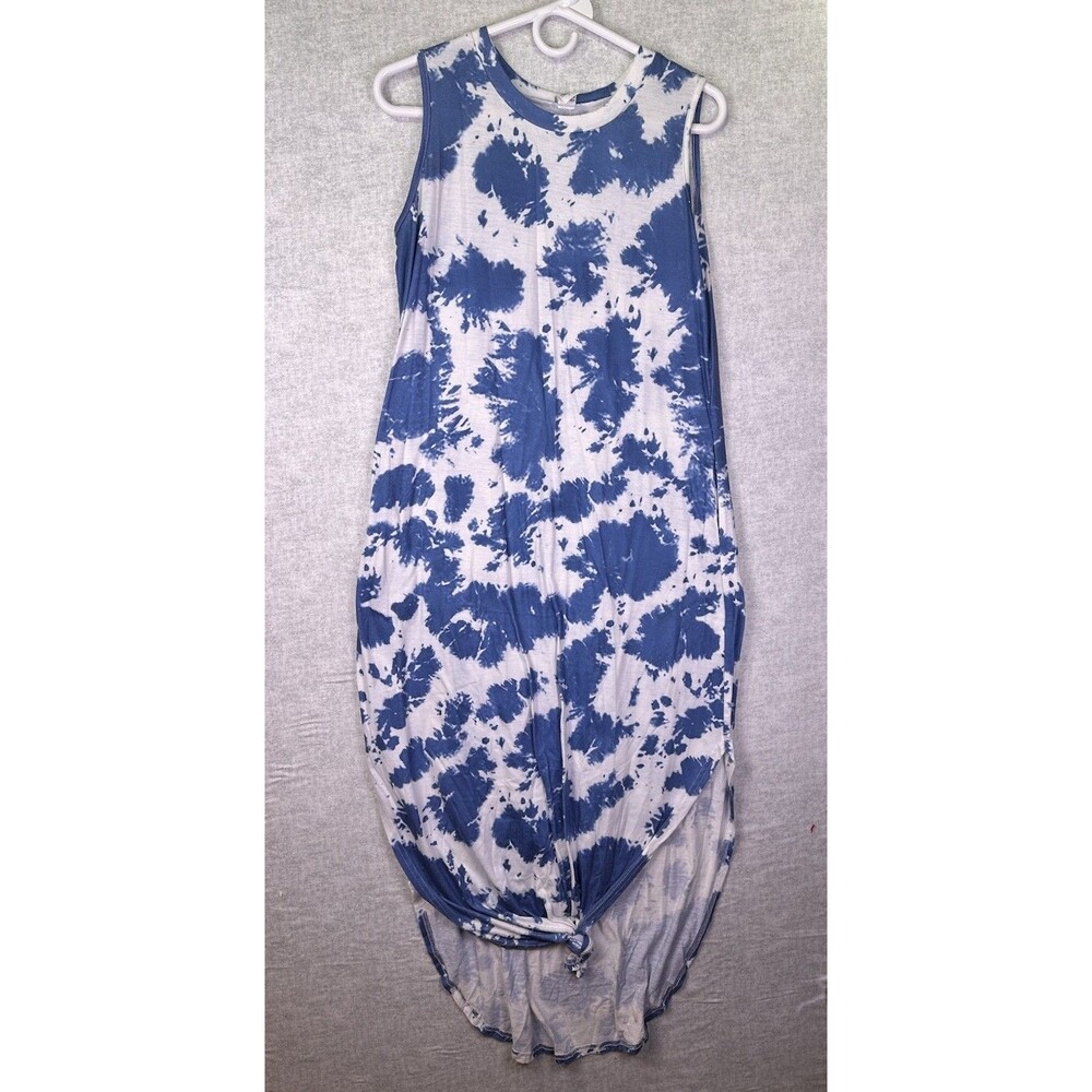 Anrabess Blue Tie Dye Print Sleeveless Tank Dress Women’s Size Small Boho Beach